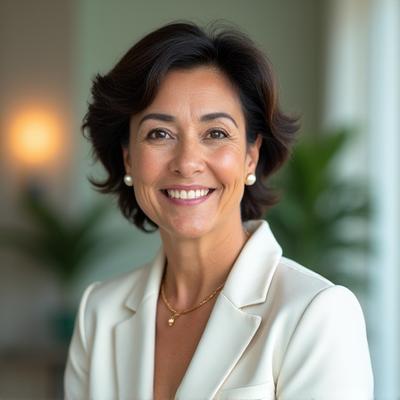 Portrait of Dr. Elena Rodriguez, a confident and warm woman