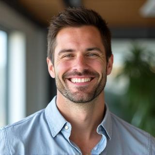 Marcus Jones, a fit and friendly male in his early 40s, exuding health and approachability, representing a sports nutritionist and plant-based expert.